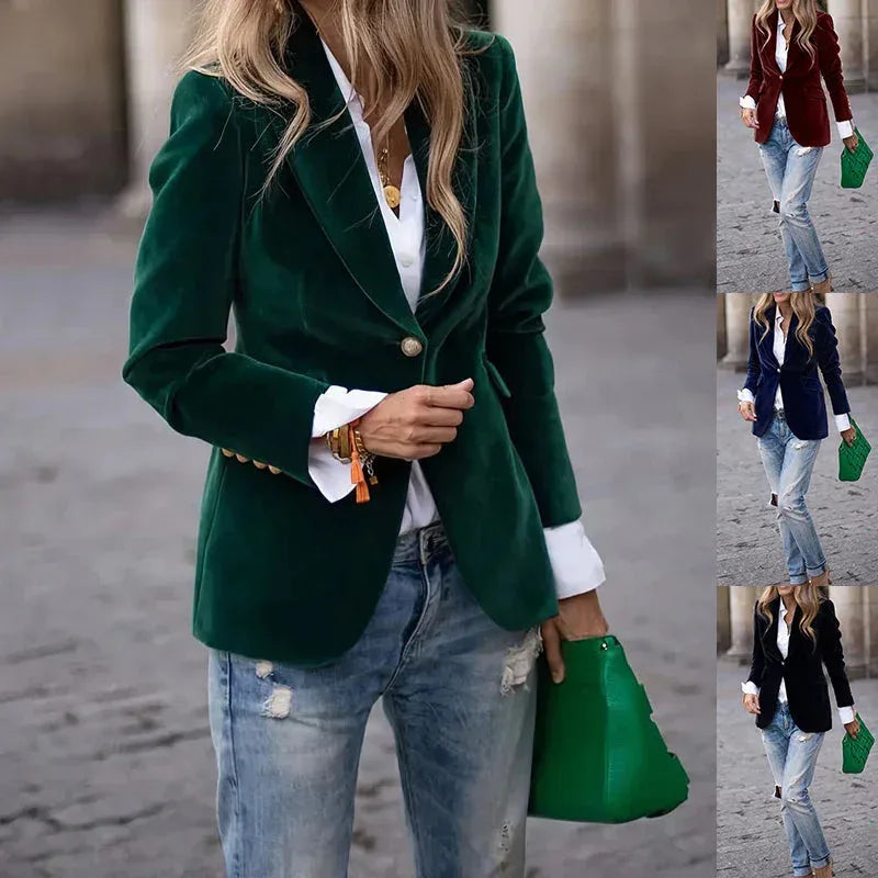Velvet Lapel Casual Suit Business Fashion Slim Single-breasted Jacket Outwear Clothing For Women - DanaFashionstore