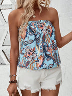 Floral Printed Summer Pleated Strapless Top - DanaFashionstore