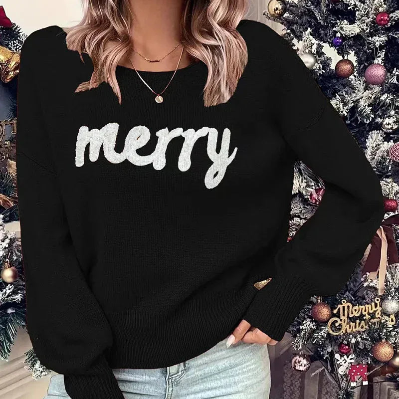 Knitted Women Crew Neck Sweater Loose Pullover Female Jumper Elegant Spring Warm Spring New Year Trendy Christmas Sweater - DanaFashionstore