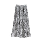 European And American Snake Print Pleated Skirt With High Waist And Slimming