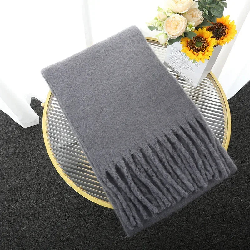 Macaron Solid Color Thick Braid Tassel Shawl - DanaFashionstore