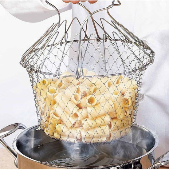 Deep Fry Basket Stainless Steel Multi-function Foldable Chef Cooking Basket Flexible Kitchen Tool for Fried Food Washing Fruits Vegetables $19.39 Dana Fashion default: default Dana's Kitchen Overview: It is cast with high-quality 304 stainless steel, and