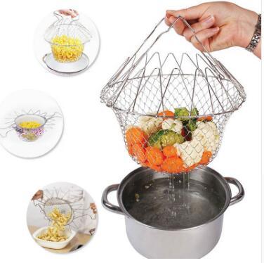 Deep Fry Basket Stainless Steel Multi-function Foldable Chef Cooking Basket Flexible Kitchen Tool for Fried Food Washing Fruits Vegetables $19.39 Dana Fashion default: default Dana's Kitchen Overview: It is cast with high-quality 304 stainless steel, and