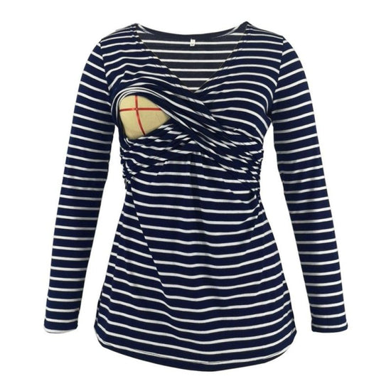Deep V-neck print long sleeves $20.27 Dana Fashion Color: Black stripes Size: L Baby & Mother Main fabric composition: polyester fiber