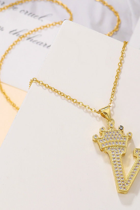 1PCS Fashionable Gold Diamond Crown Uppercase Letter Popular Pendant Necklace Suitable For Daily Use Festivals Parties Gifts Jewelry Set