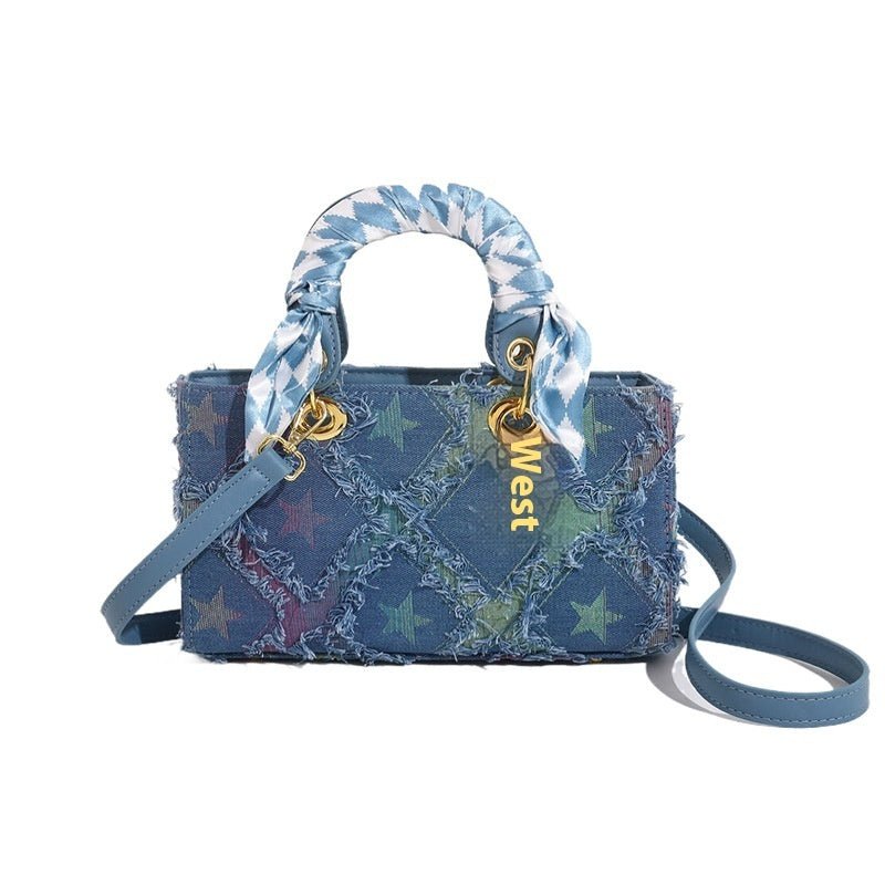 Denim Handbag Women's New Korean-style Fashion Shoulder Niche Texture Rhombus Crossbody Tote Bag $45.50 Dana Fashion Color Style: Horizontal Version Denim Blue Size: Free Size Women's Bags Product information: Lining text: Polyester Applicable scenarios: