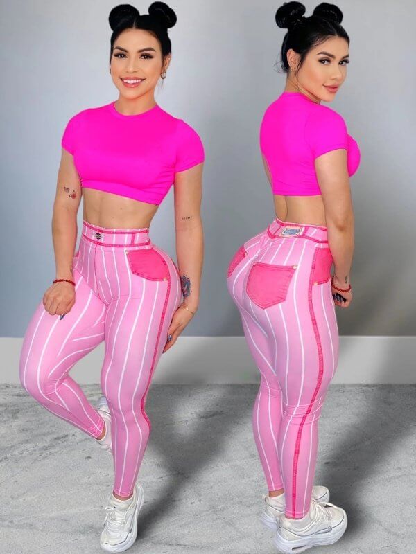Denim Line Printing High Waist Yoga Pants $39.50 Dana Fashion Color: Navy Blue Size: L Women's clothing Product information: Applicable sports: Yoga Fitness Color: yellow, pink, red, dark blue, white Pants length: trousers Size: S,M,L,XL,XXL,XXXL Lining c