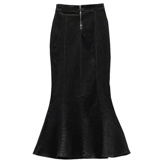 Denim Women's Ruffled Denim Skirt High Waist Slimming Stretch Midi Skirt $35.50 Dana Fashion Color: Black Size: 2XL Women's clothing Product information: Fabric name: denim Skirt-type: fishtail skirt Color: Black, Blue Elasticity: Micro-elastic Main fabri