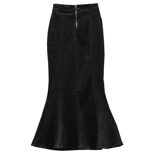 Denim Women's Ruffled Denim Skirt High Waist Slimming Stretch Midi Skirt $35.50 Dana Fashion Color: Black Size: 2XL Women's clothing Product information: Fabric name: denim Skirt-type: fishtail skirt Color: Black, Blue Elasticity: Micro-elastic Main fabri