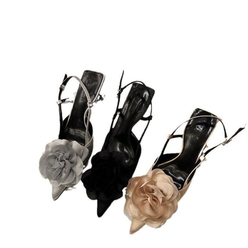 Design Flower High Heels French Closed Toe Sandals $49.25 Dana Fashion Color: Apricot Size: 35 Women's shoes Product information: Toe holder shape: Pointed Color: Silver, apricot, Black Shoe Upper material: Microfiber Size: 35,36,37,38,39 Wearing method: