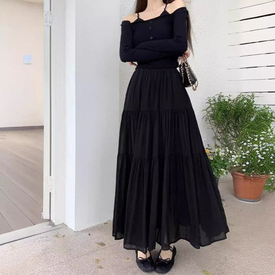 Design High Waist Slimming Expansion Skirt Loose All-match Stitching Skirt $39.50 Dana Fashion Color: Apricot Size: Free Size Women's clothing Product information: Fabric Name: ice porcelain Cotton Skirt-type: patchwork skirt Color: Black, apricot, pink,
