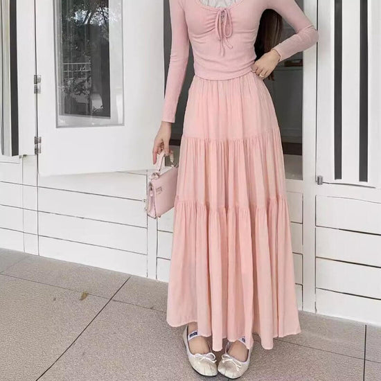 Design High Waist Slimming Expansion Skirt Loose All-match Stitching Skirt $39.50 Dana Fashion Color: Apricot Size: Free Size Women's clothing Product information: Fabric Name: ice porcelain Cotton Skirt-type: patchwork skirt Color: Black, apricot, pink,