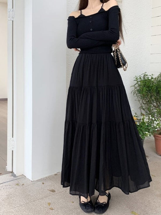 Design High Waist Slimming Expansion Skirt Loose All-match Stitching Skirt $39.50 Dana Fashion Color: Black Size: Free Size Women's clothing Product information: Fabric Name: ice porcelain Cotton Skirt-type: patchwork skirt Color: Black, apricot, pink, wh