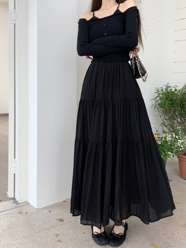Design High Waist Slimming Expansion Skirt Loose All-match Stitching Skirt $39.50 Dana Fashion Color: Black Size: Free Size Women's clothing Product information: Fabric Name: ice porcelain Cotton Skirt-type: patchwork skirt Color: Black, apricot, pink, wh