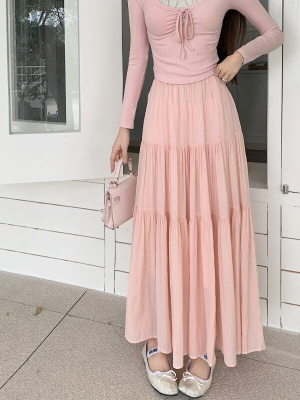 Design High Waist Slimming Expansion Skirt Loose All-match Stitching Skirt $39.50 Dana Fashion Color: Pink Size: Free Size Women's clothing Product information: Fabric Name: ice porcelain Cotton Skirt-type: patchwork skirt Color: Black, apricot, pink, whi