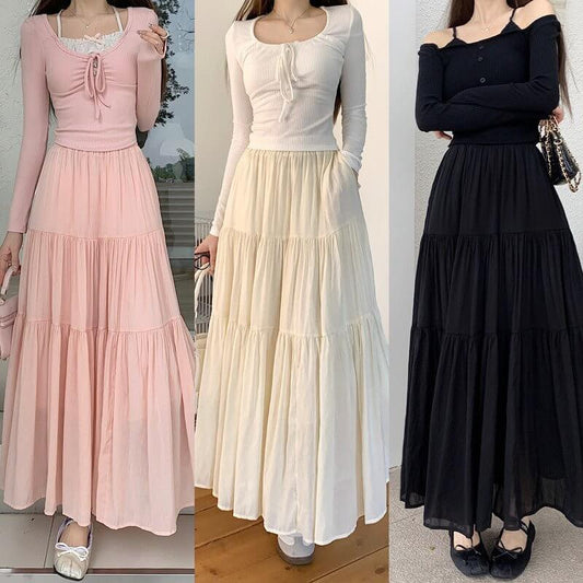 Design High Waist Slimming Expansion Skirt Loose All-match Stitching Skirt $39.50 Dana Fashion Color: Apricot Size: Free Size Women's clothing Product information: Fabric Name: ice porcelain Cotton Skirt-type: patchwork skirt Color: Black, apricot, pink,