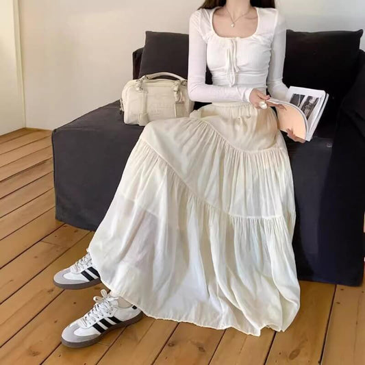 Design High Waist Slimming Expansion Skirt Loose All-match Stitching Skirt $39.50 Dana Fashion Color: Apricot Size: Free Size Women's clothing Product information: Fabric Name: ice porcelain Cotton Skirt-type: patchwork skirt Color: Black, apricot, pink,