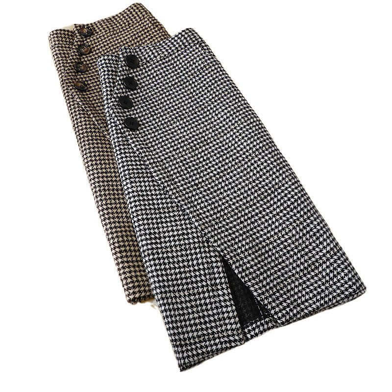 Design Houndstooth Midi Skirt $45.90 Dana Fashion Color: Black Size: 2XL Women's clothing Product information: Fabric name: Woolen Skirt-type: Princess dress Color: Gray,Brown Main fabric composition: Polyester Size: S,M,L,XL,XXL Style type: temperament c