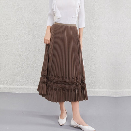 Design Sense Niche Three-dimensional Pleated Skirt $89.50 Dana Fashion Color: Black Size: Average Size Women's clothing Product information: Color: black, white, gray, brown Elastic: medium elastic Main fabric composition: Polyester (polyester fiber) Size