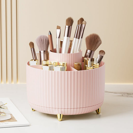 Desktop Swivel Makeup Brush Organizer $22.93 Dana Fashion Color: Pink makeup Product information: Specific material: ABS Proportion of new plastic materials: 100% Product characteristics: uncovered, with partition, others Function: sorting Storage scene: