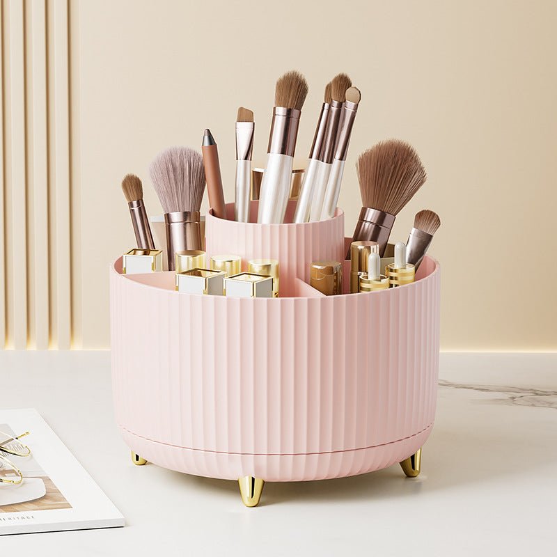 Desktop Swivel Makeup Brush Organizer $22.93 Dana Fashion Color: Pink makeup Product information: Specific material: ABS Proportion of new plastic materials: 100% Product characteristics: uncovered, with partition, others Function: sorting Storage scene: