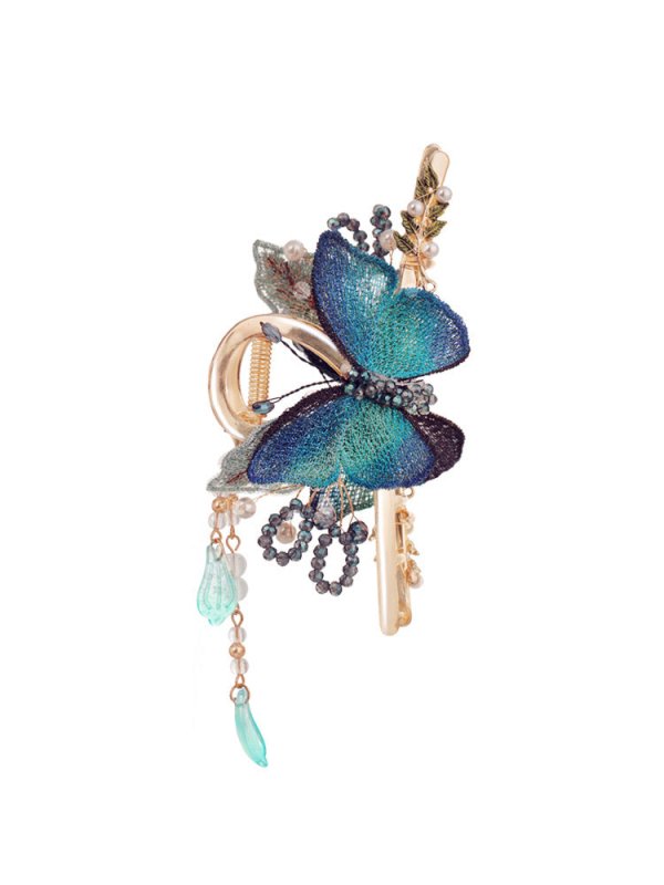 Device Shark Clip Advanced Back Head Mori Style Butterfly Hair Clip Jaw Clip $45.50 Dana Fashion Color: Blue Women's Accessories Product information: Style: Europe and America Material: Alloy glass polyester fiber Classification of hair accessories: grab