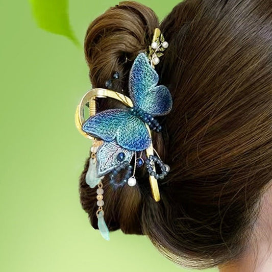 Device Shark Clip Advanced Back Head Mori Style Butterfly Hair Clip Jaw Clip $45.50 Dana Fashion Color: Blue Women's Accessories Product information: Style: Europe and America Material: Alloy glass polyester fiber Classification of hair accessories: grab