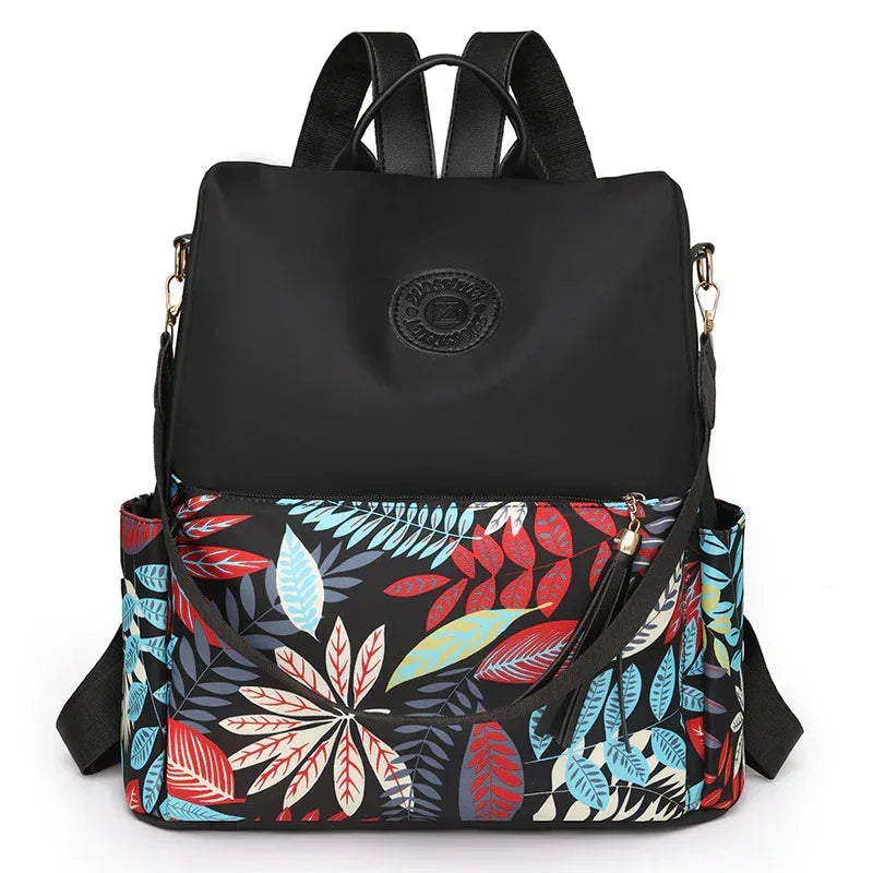 Trendy Printed Oxford Cloth Backpack Female 2024 New Cow Anti-theft Large Capacity Leisure - DanaFashionstore