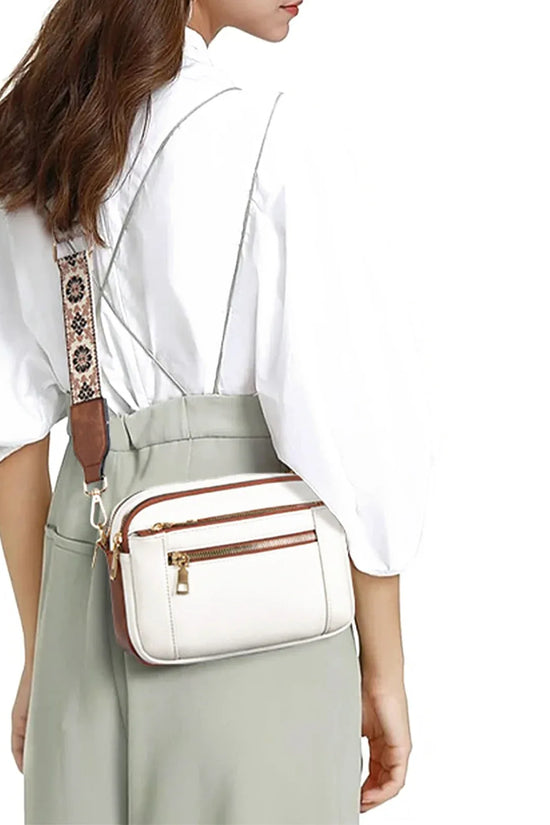 Triple-zipper Shoulder Bag With Floral Embroidered Straps Fashion Colorblock Multi-functional Crossbody Bags For Women - DanaFashionstore