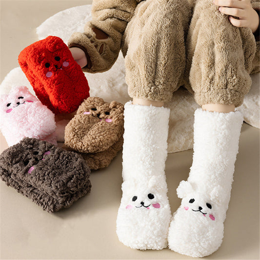 Winter Floor Socks Velvet Thicken Warm Coral Velvet Cute Socks Japanese-style Home Footwear Non-slip Socks New Year Gifts Winter Gadgets Dana Fashion