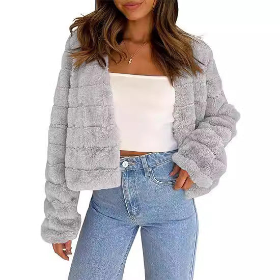 Faux Fur Long Sleeve Front Cardigan Short Coat
