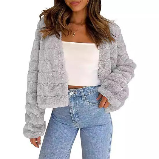 Faux Fur Long Sleeve Front Cardigan Short Coat