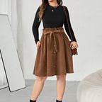 Women's Polyester Umbrella Skirt Retro Slimming High Waist Casual
