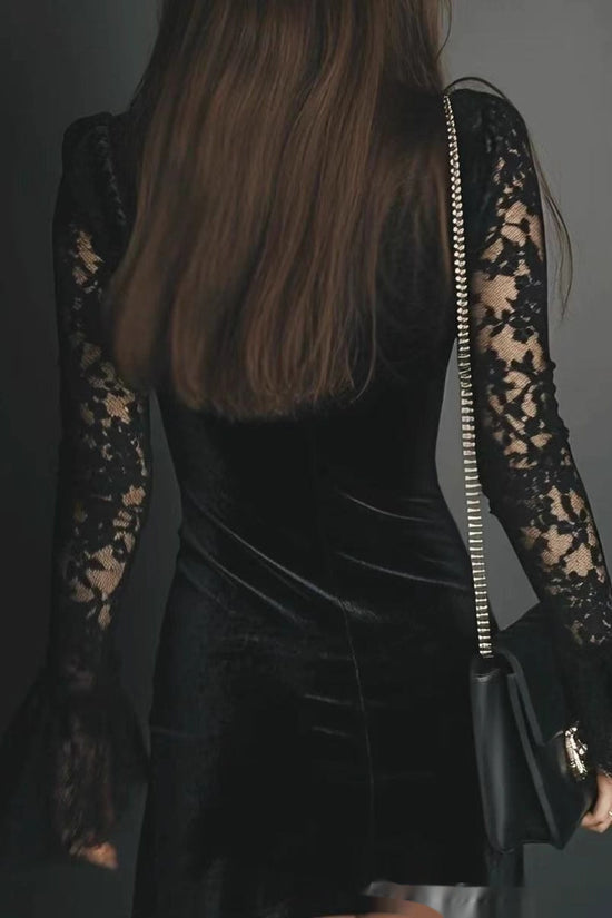 Solid-color Textured Long-sleeve Elegant French-style Dress