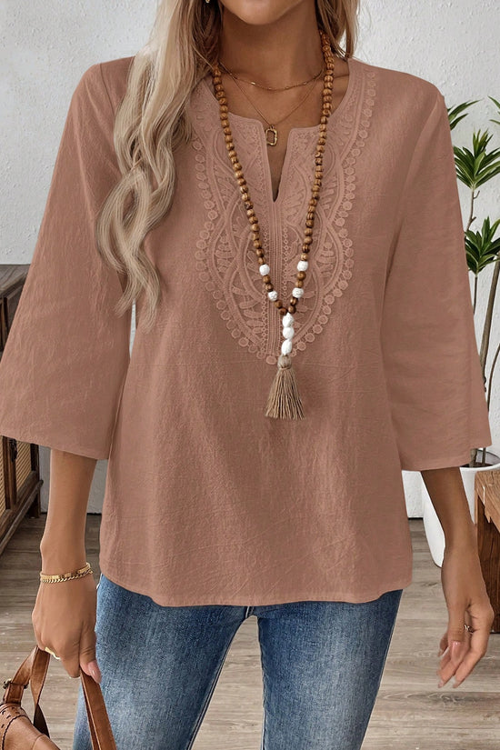 Women's Solid Color V-neck Long-sleeved Simple Casual Shirt