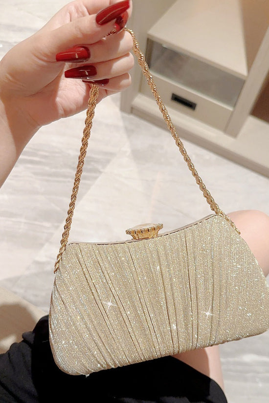 Shiny Pleated Evening Party Dress One Shoulder Prom Bag - Dana Fashion