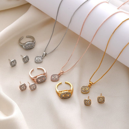 Diamond Geometric Necklace Ring Earrings 3-piece Set $15.50 Dana Fashion Color: CK0106 Gold Women's Accessories Product information: Treatment Process: Electroplating Color: CK0106 Gold, CK0107 silver, CK0108 rose gold Applicable population: Female Chain