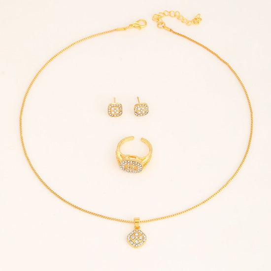 Diamond Geometric Necklace Ring Earrings 3-piece Set $15.50 Dana Fashion Color: CK0106 Gold Women's Accessories Product information: Treatment Process: Electroplating Color: CK0106 Gold, CK0107 silver, CK0108 rose gold Applicable population: Female Chain