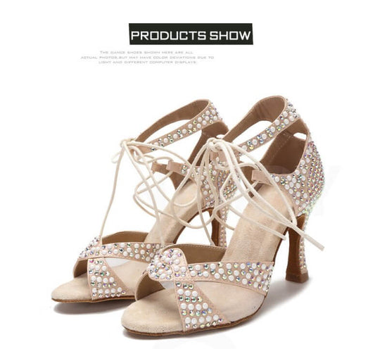 Diamond Latin Dance Shoes $89.50 Dana Fashion Color: Outdoor Size: 34 style: 10CM Women's shoes Overview: Unique design, stylish and beautiful. Good material, comfortable feet. A variety of colors, any choice. Specification: Upper material: Silk and Synth