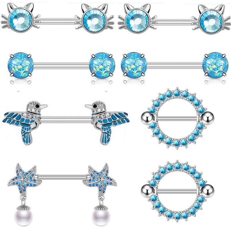 Diamond Nipple Ring Starfish Human Body Piercing Accessories $10.00 Dana Fashion Color: Bird Women's Accessories Product information: Type: umbilical cord ring Treatment Process: Electroplating Color: Bird, starfish, round blue diamond, round white diamon
