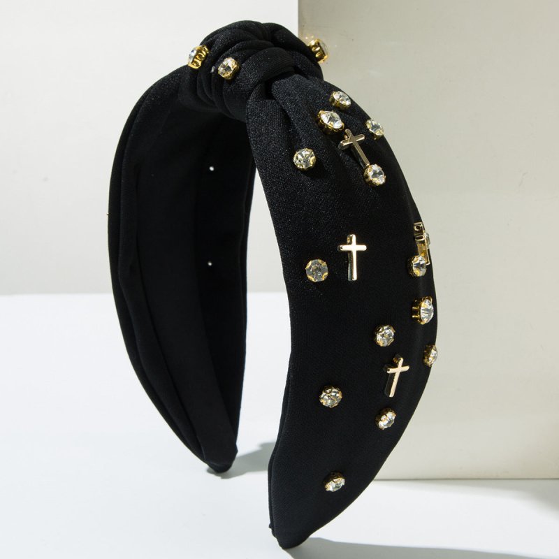 Diamond Pure Color And Knotted Headband Personality Alloy Cross $41.99 Dana Fashion Color: Black Women's Accessories Product information: Color: black, white Applicable people: women Material: Alloy Popular elements: Cross Style: fashion OL Packing list: