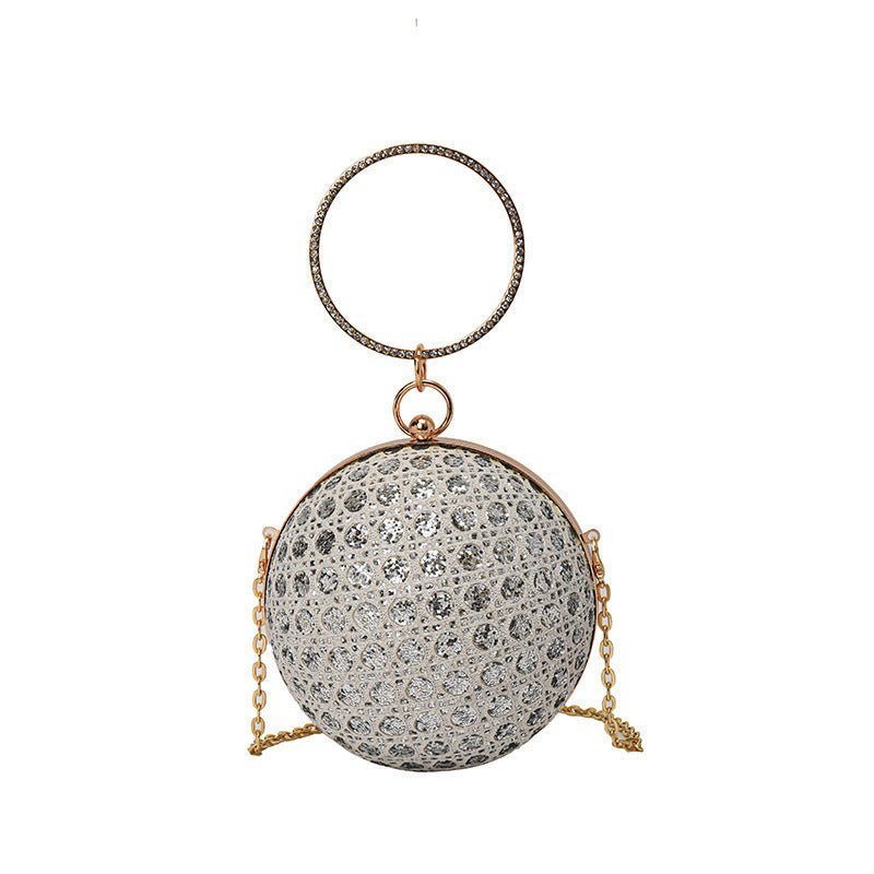 Diamond Retro Shoulder Bag Women's Crossbody Chain Ball Small Round Bag $35.04 Dana Fashion Color: Silver Women's Bags Product information: Lining text: Polyester Applicable scenario: Daily competition Color: black, gold, silver, pink, white Outer bag typ