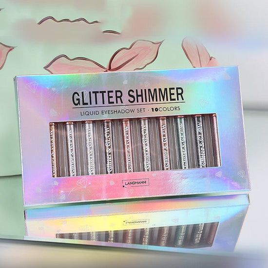 Diamond Shine Liquid Eye Shadow 10 Sets $39.00 Dana Fashion Color: Suit makeup Product information: Suitable skin type: universal Efficacy: shining pearls Shelf life: 36 months Color classification: ten color set Size: 23.5 * 13.5 * 1.5 cm Gross weight: 1