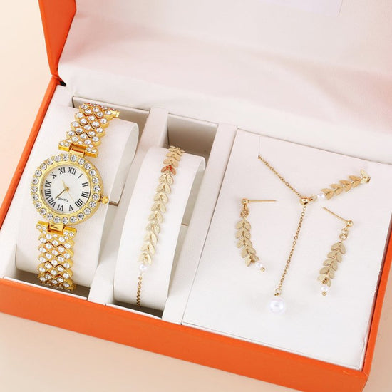 Diamond Women Watches Luxury Fashion Rhinestone Quartz Bracelet Wrist Watch For Women $47.04 Dana Fashion Color: Golden Suit 1 Women's Accessories Overview: Unique design, stylish and beautiful. Good material, High quality. Product information: Color: gol