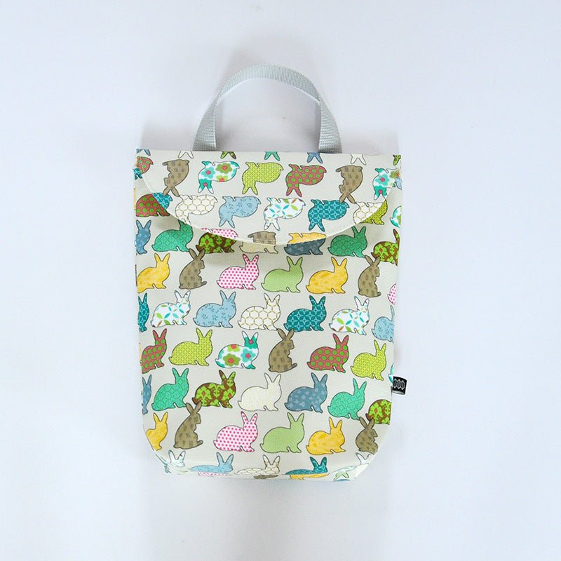 Diaper storage bag $14.58 Dana Fashion Color: Piebald rabbit Baby & Mother Fabric: Cotton waterproof composite fabric Size: 24 * 19 * 6CM. Lining: polyester Sealing: Velcro closure Composition: one main bag, plastic bag