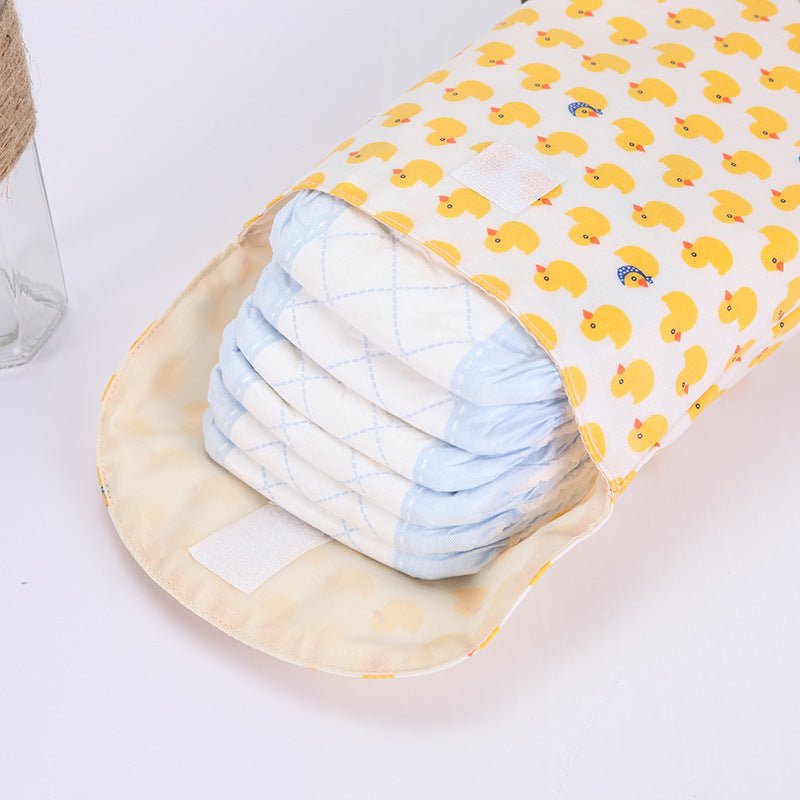 Diaper storage bag $14.58 Dana Fashion Color: Bear navy Baby & Mother Fabric: Cotton waterproof composite fabric Size: 24 * 19 * 6CM. Lining: polyester Sealing: Velcro closure Composition: one main bag, plastic bag