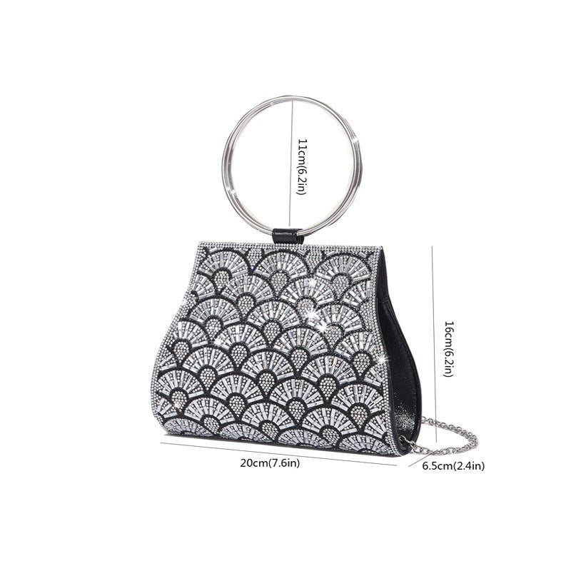 Dinner Bag Inlaid With Diamond PU European And American Chain $48.45 Dana Fashion Color: Black Size: 20X6.5X16cm Women's Bags Product information: Applicable scenarios: Daily matching Color: black, silver, gold Outer bag type: Sandwich pocket Hardness: me