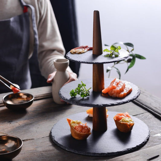 Dinner Plate Multi-layer Cake Plate Hotel Plate $66.65 Dana Fashion style: Three layers Dana's Kitchen Product Category: Disk Material: Wood Whether to import: No Applicable people: adults pattern: plain Style: Japanese and Korean Shape: round Microwave:
