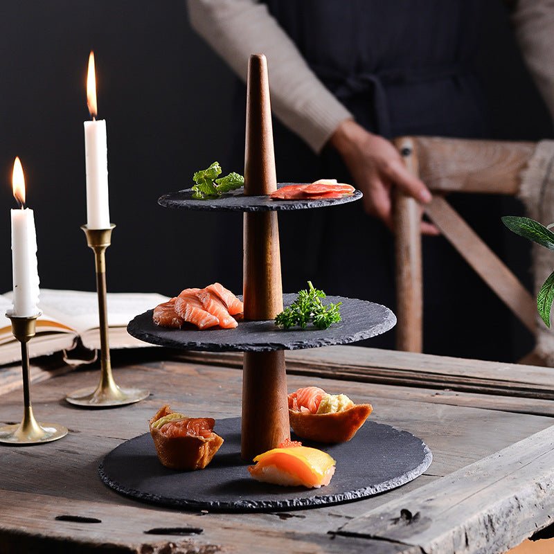 Dinner Plate Multi-layer Cake Plate Hotel Plate $66.65 Dana Fashion style: Three layers Dana's Kitchen Product Category: Disk Material: Wood Whether to import: No Applicable people: adults pattern: plain Style: Japanese and Korean Shape: round Microwave: