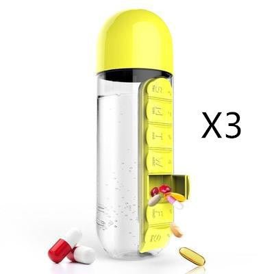 Direct Selling Two-In-One Water Cup Pill Box 7-Day Pill Box 7 Grids Outdoor Easy To Carry Water Bottle One Week With Pill Box Cup $32.71 Dana Fashion Color: 3PC Yellow Dana's Kitchen Product information: Product Category: Space Cup Material: PC Style: Sim